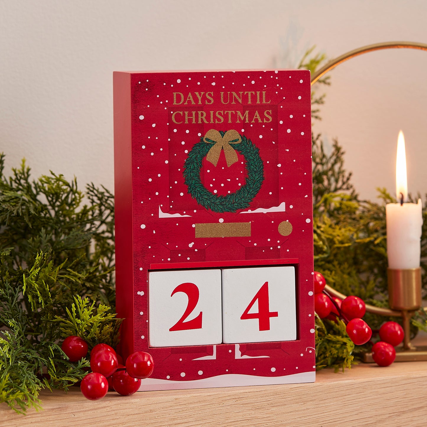 Red Wooden Christmas Door Countdown Calendar