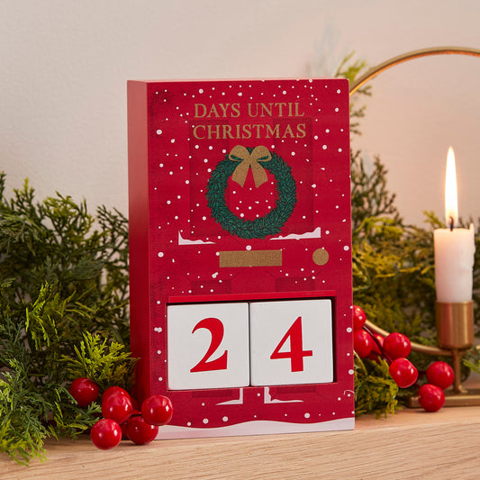 Red Wooden Christmas Door Countdown Calendar