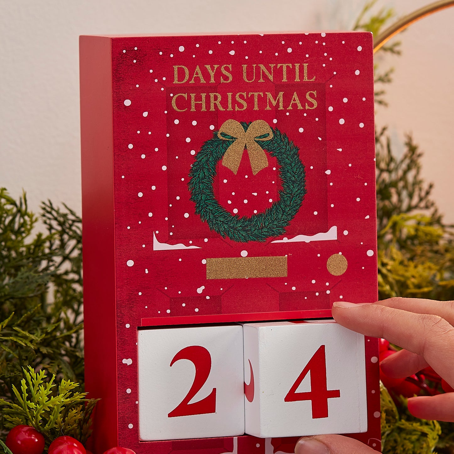 Red Wooden Christmas Door Countdown Calendar