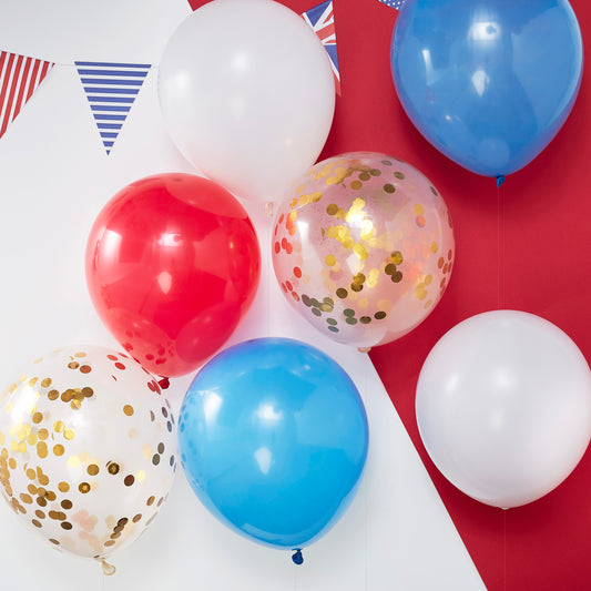 Red White Blue & Gold Confetti Balloons - Party Like Royalty