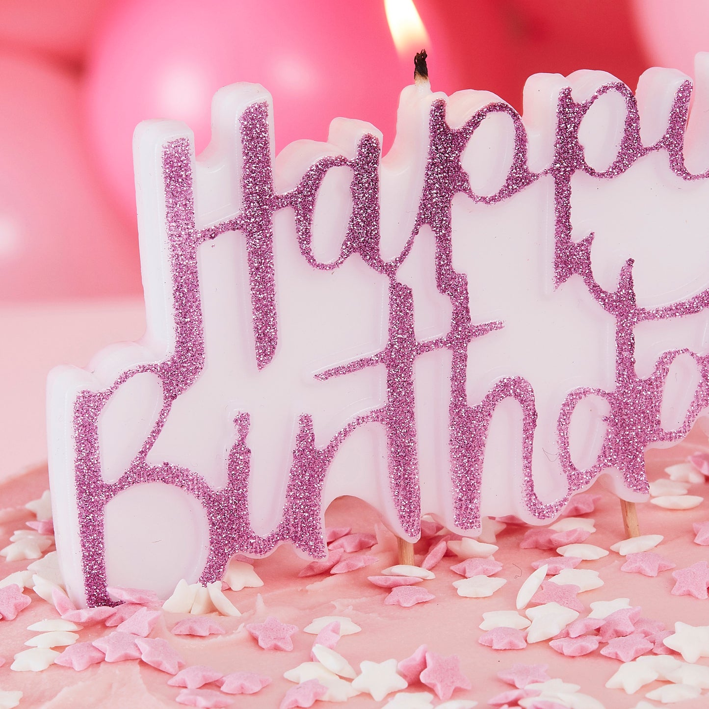 Pink Glitter Happy Birthday Candle