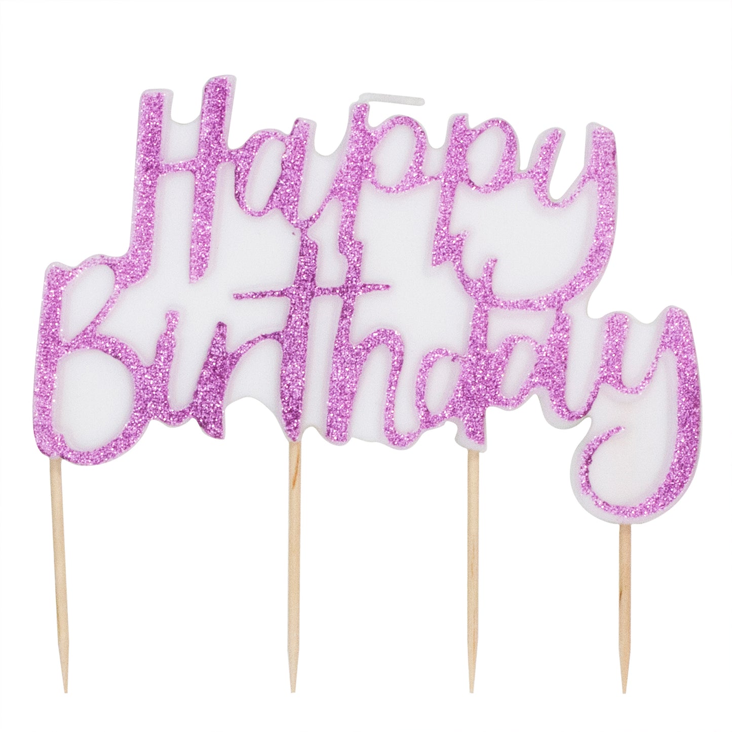 Pink Glitter Happy Birthday Candle