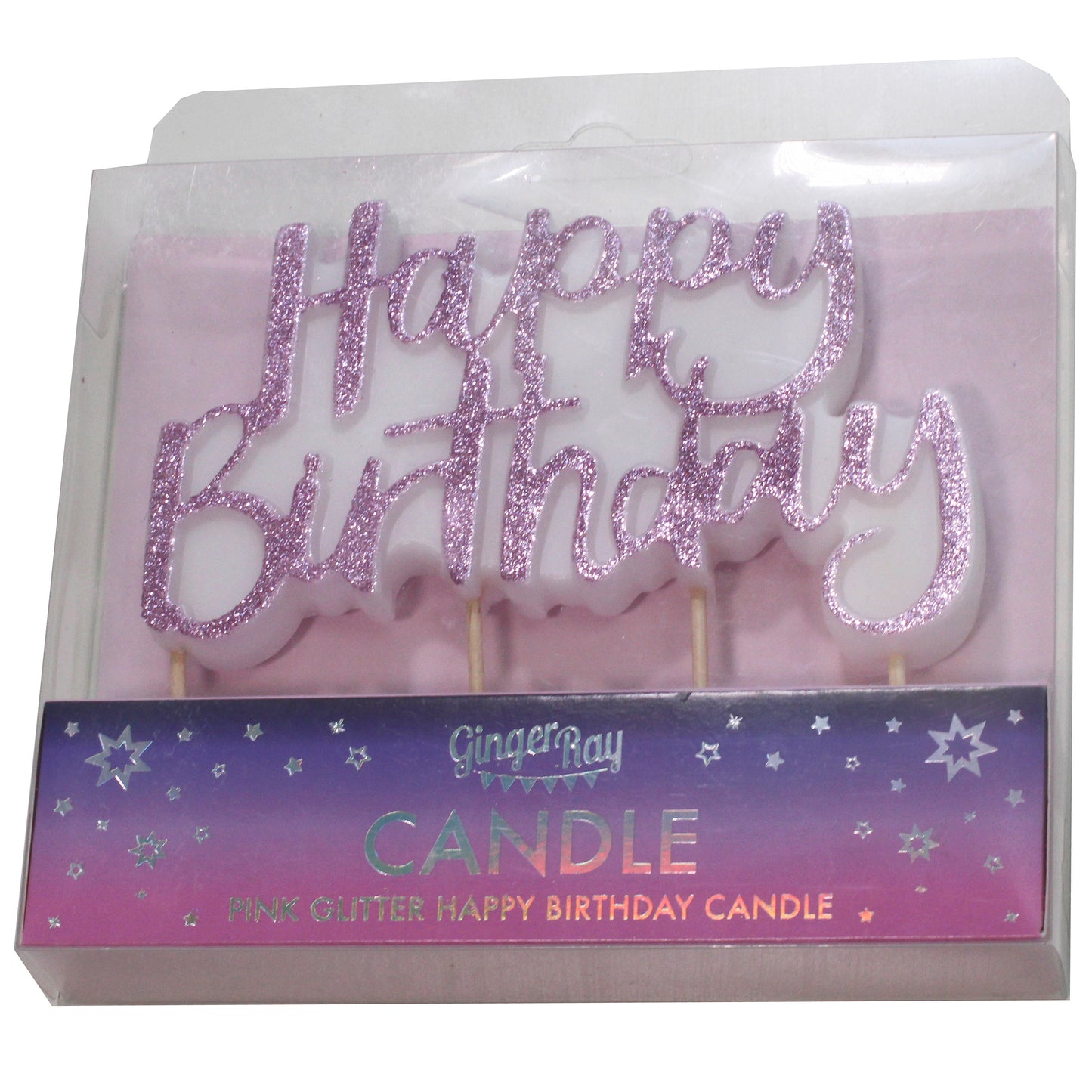 Pink Glitter Happy Birthday Candle