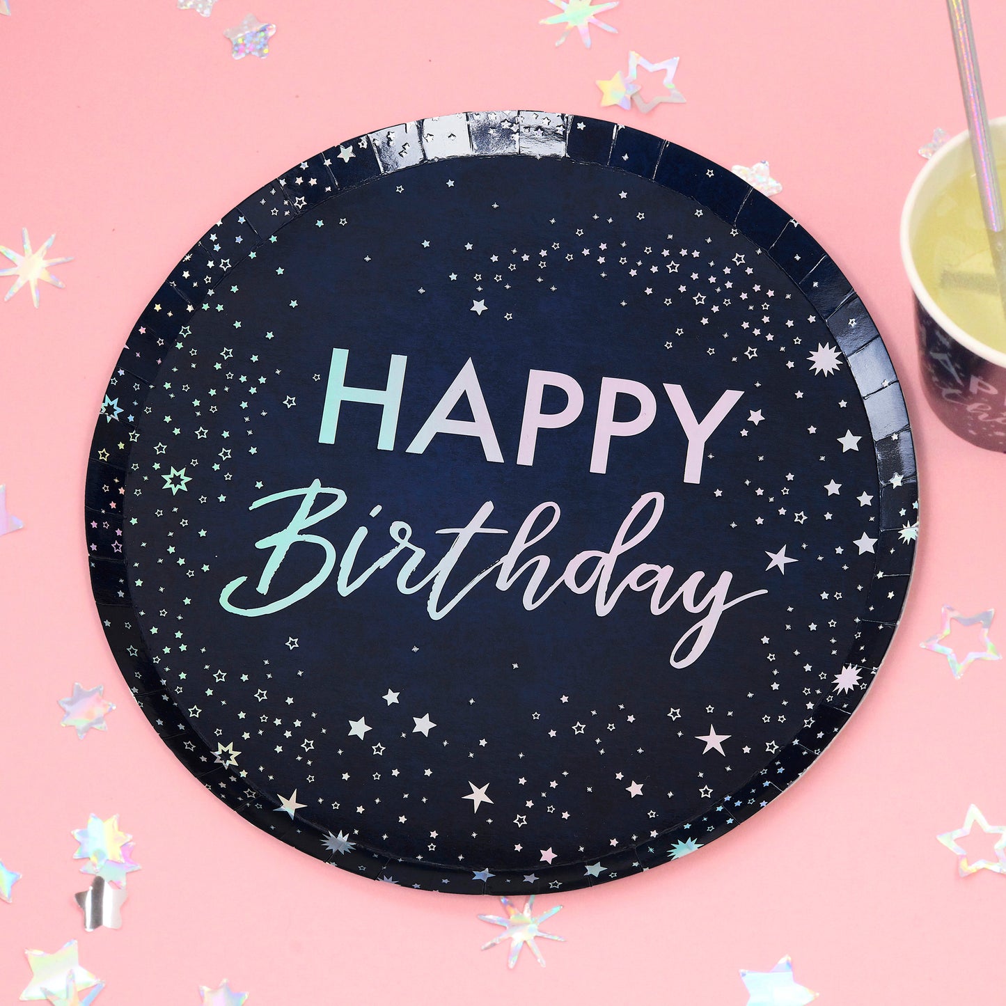 Iridescent Foiled Happy Birthday Paper Plates