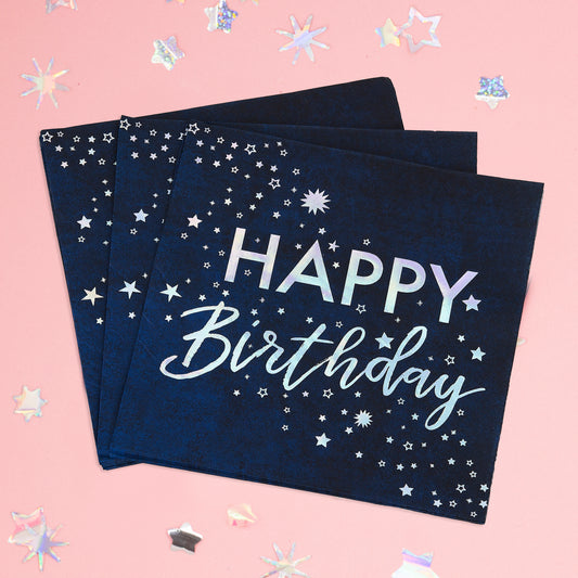 Iridescent Foiled Happy Birthday Paper Napkins
