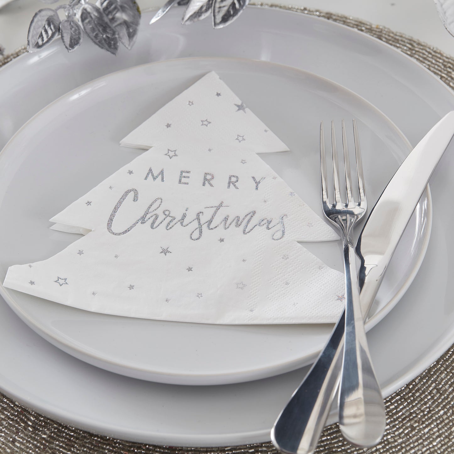 Silver Foiled Merry Christmas Paper Napkins