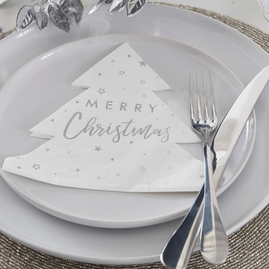 Silver Foiled Merry Christmas Paper Napkins