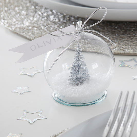 Silver Tree Snow Globe Christmas Place Cards
