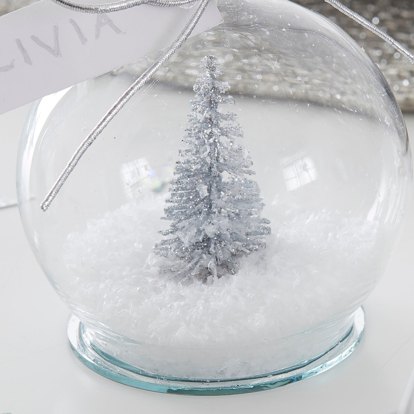 Silver Tree Snow Globe Christmas Place Cards