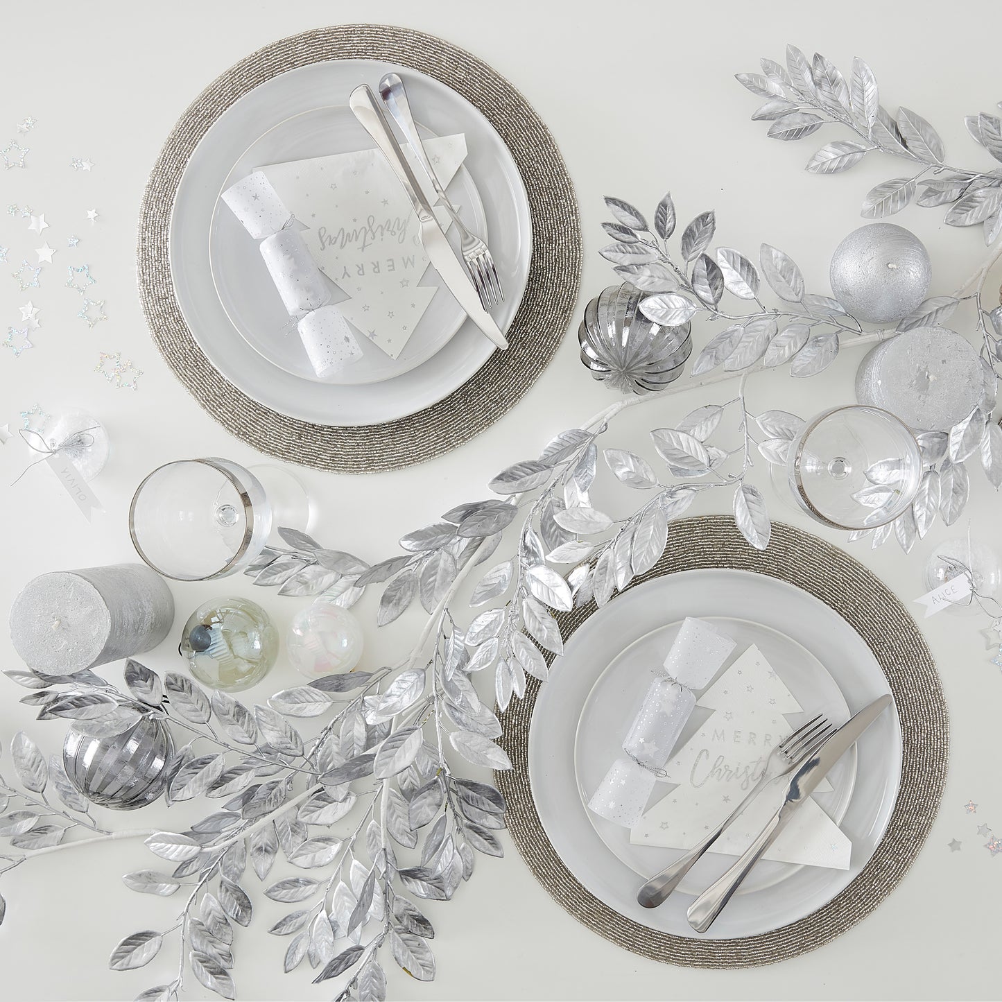 Silver Tree Snow Globe Christmas Place Cards