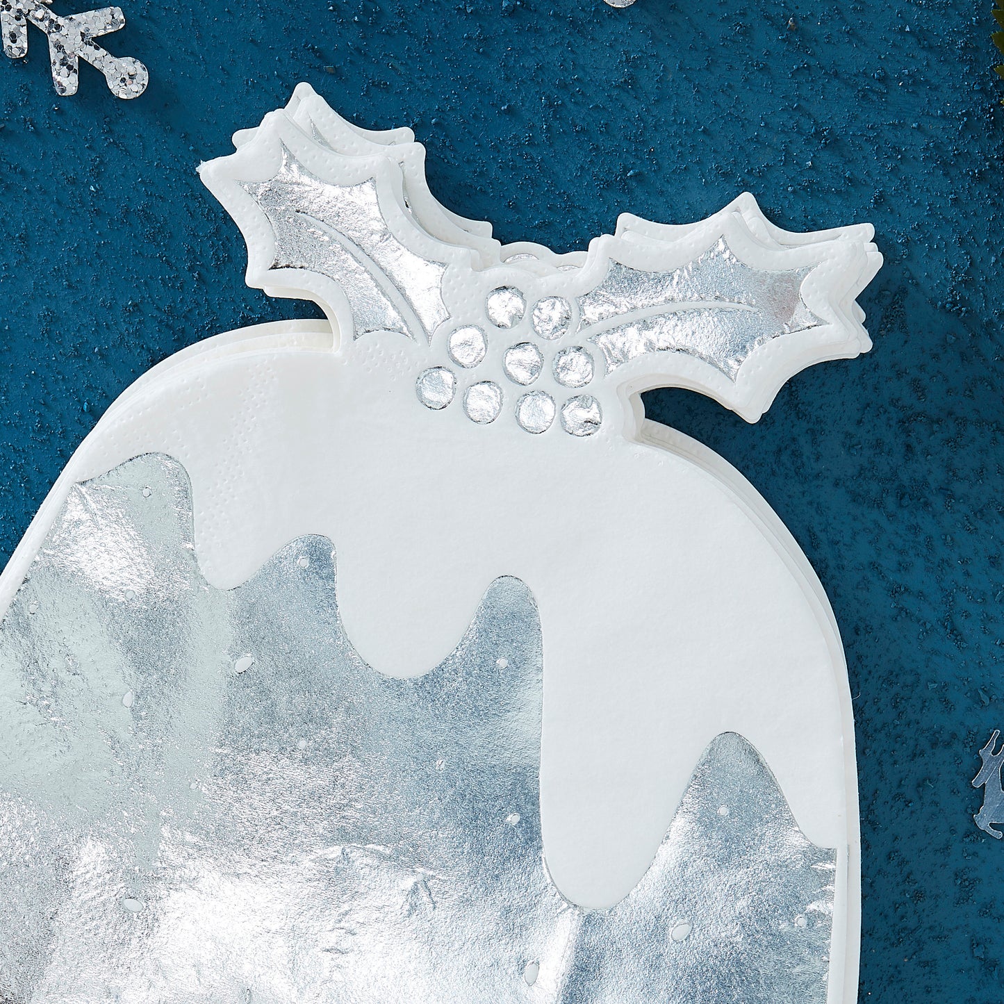 Silver Foiled Christmas Pudding Paper Napkins - Silver Christmas