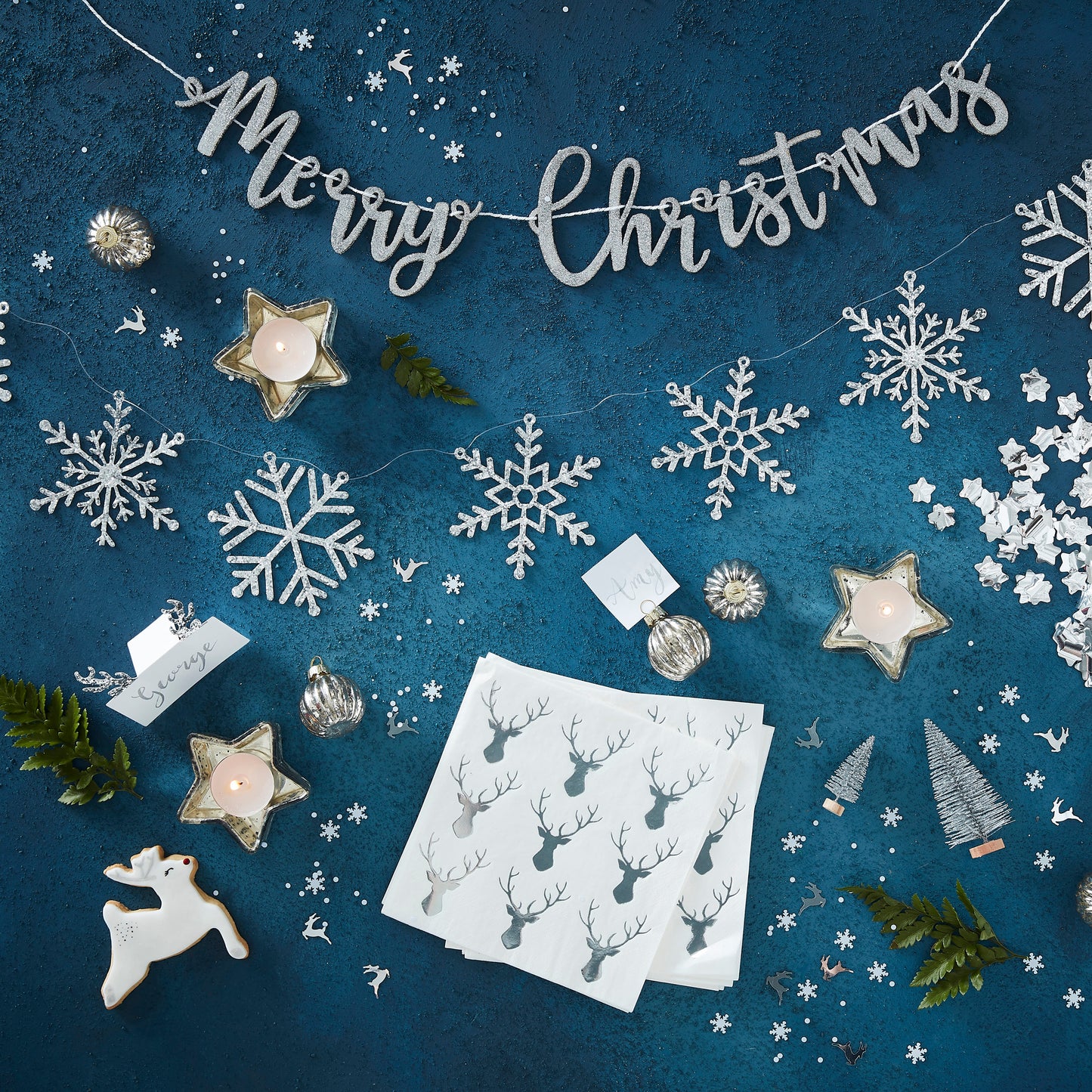 Silver Foiled Christmas Pudding Paper Napkins - Silver Christmas