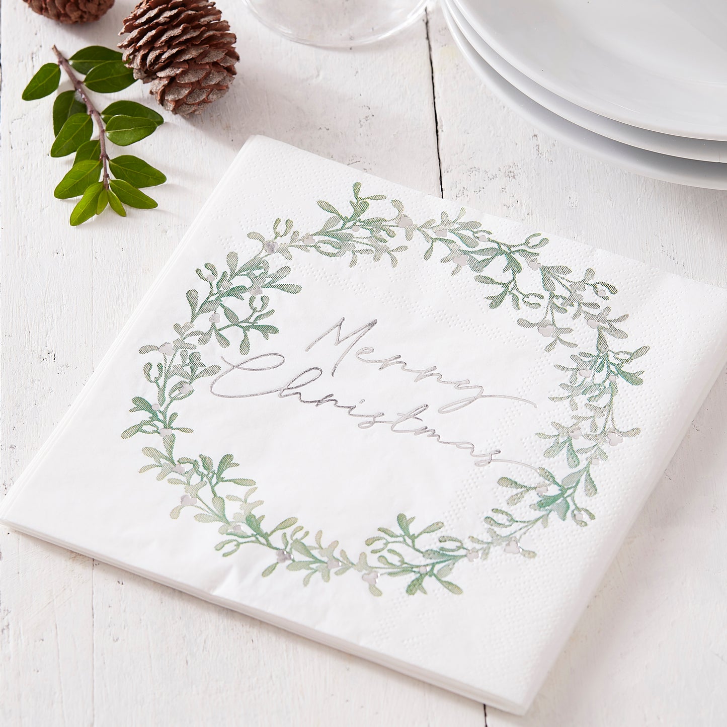 Merry Christmas Mistletoe Wreath Christmas Napkins