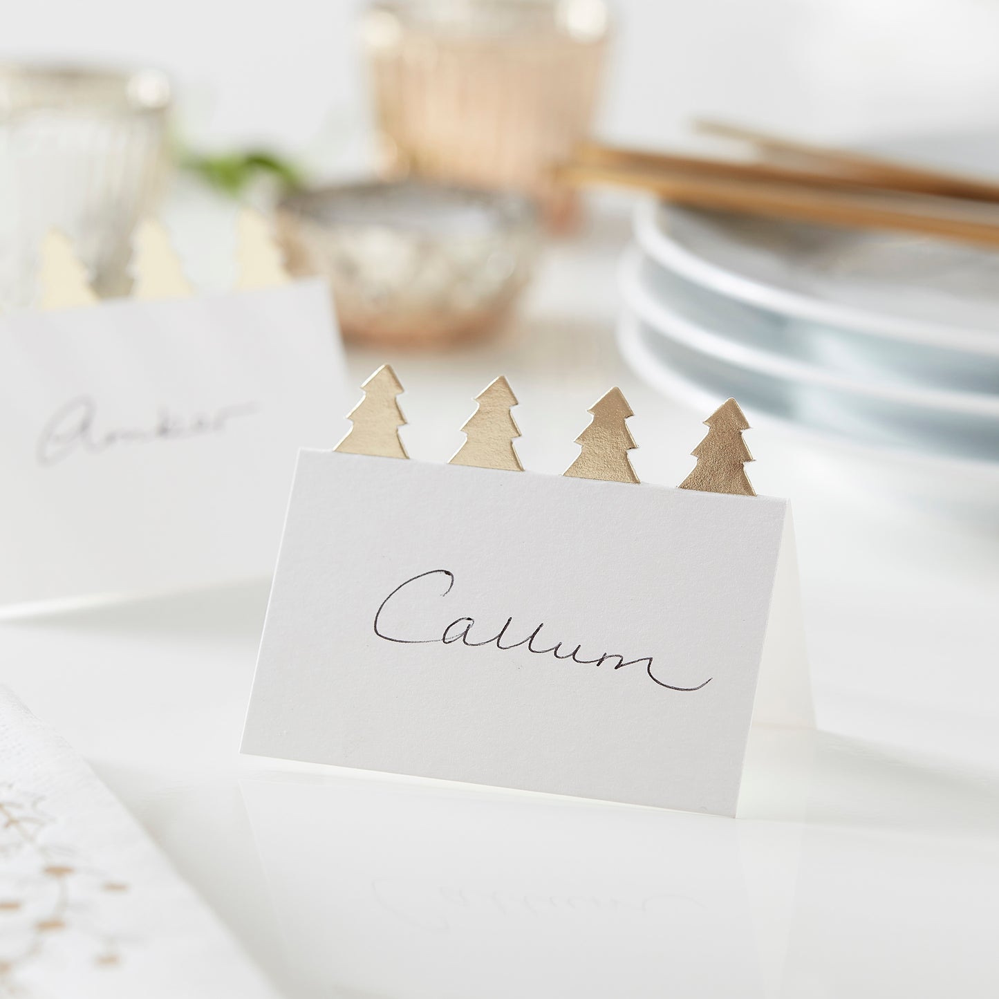 Christmas Tree Place Cards With Gold Foil
