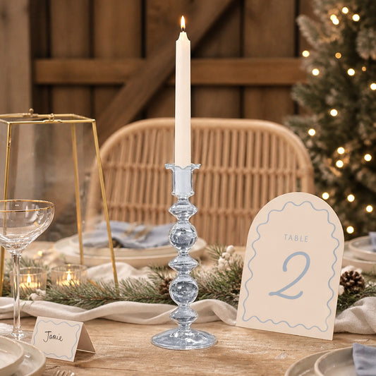 Large Blue Glass Bubble Dinner Candle Holder