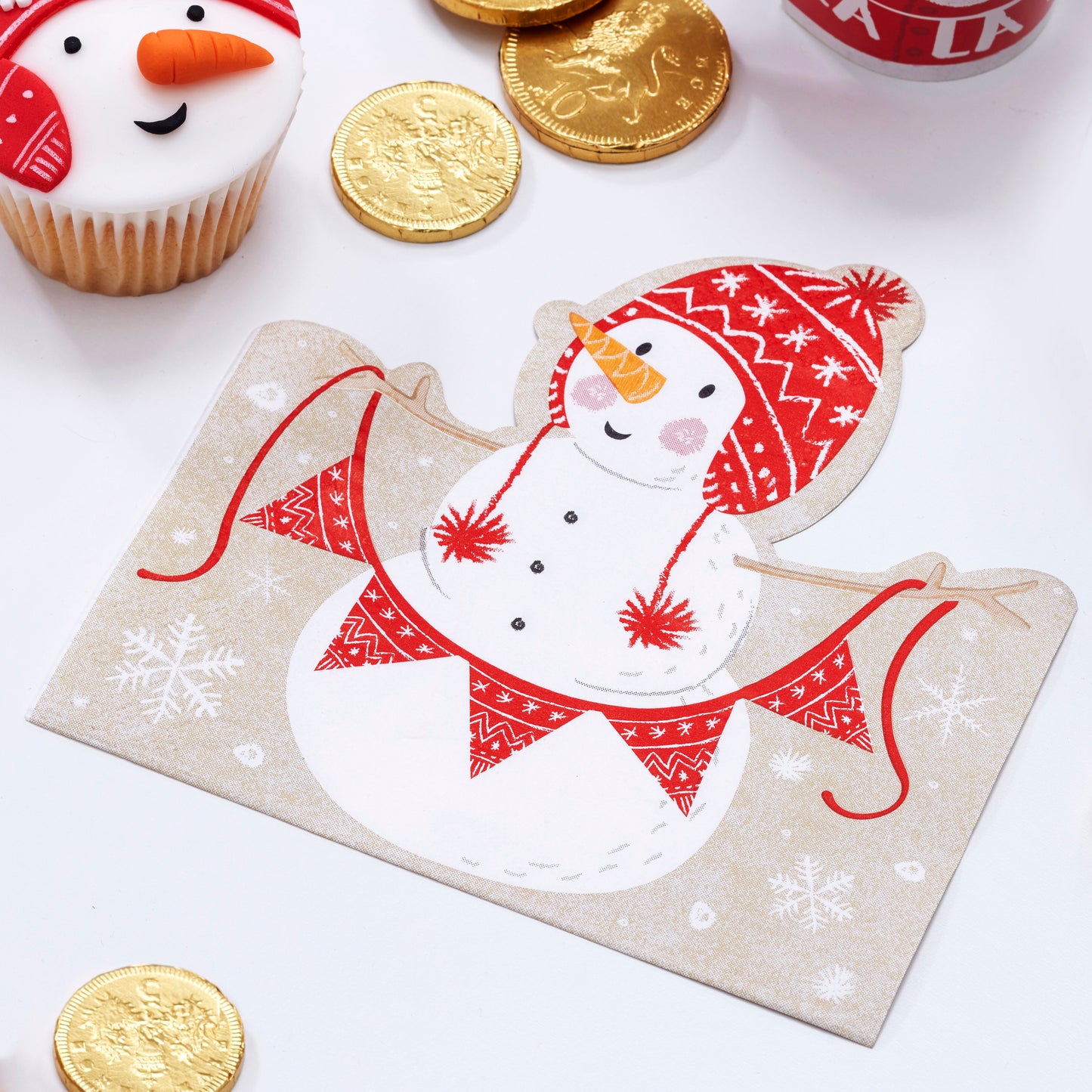 Shaped Christmas Snowman Napkins - Santa & Friends