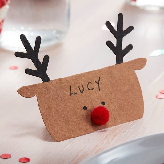 Kraft Reindeer Shaped Christmas Place Cards