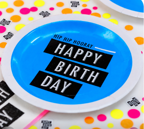 Happy Birthday Blue Paper Plates - Neon Birthday