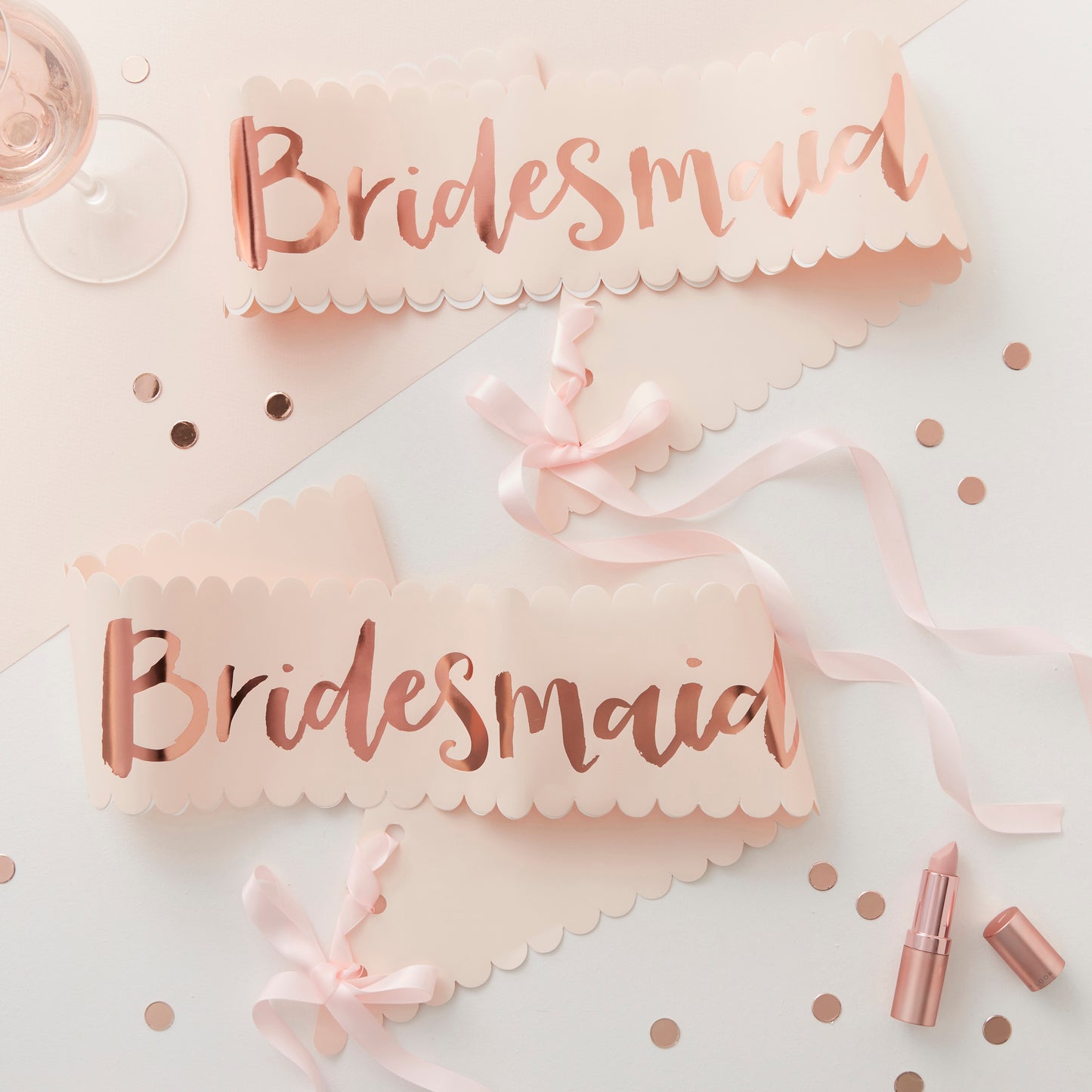 Pink And Rose Gold Hen Party Bridesmaid Sashes - 2 Pack