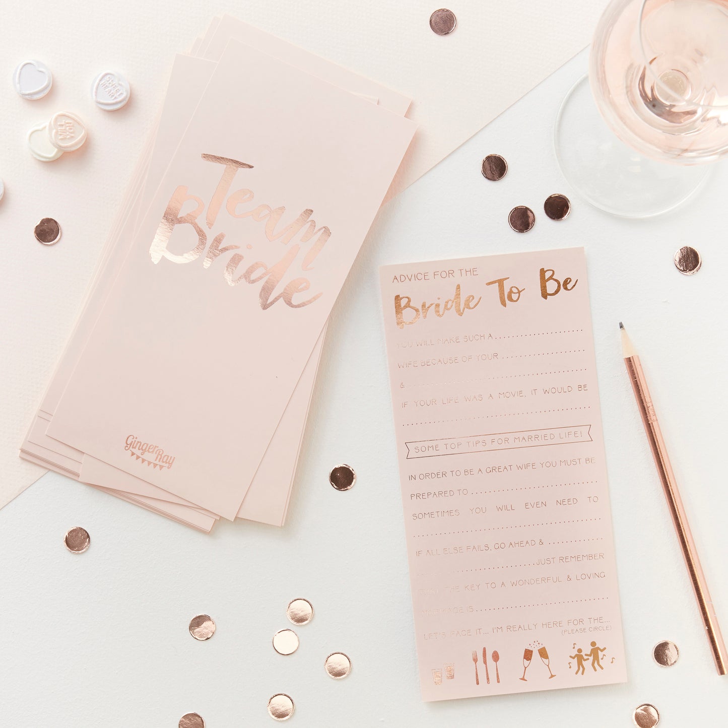 Pink and Rose Gold Advice for the Bride to Be Cards - Team Bride