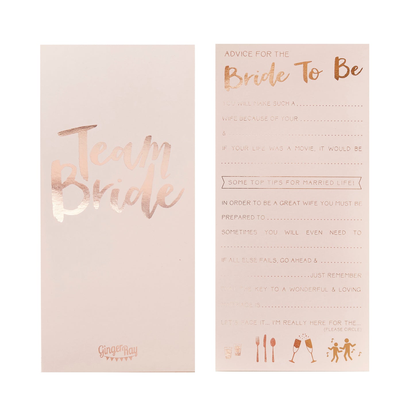 Pink and Rose Gold Advice for the Bride to Be Cards - Team Bride