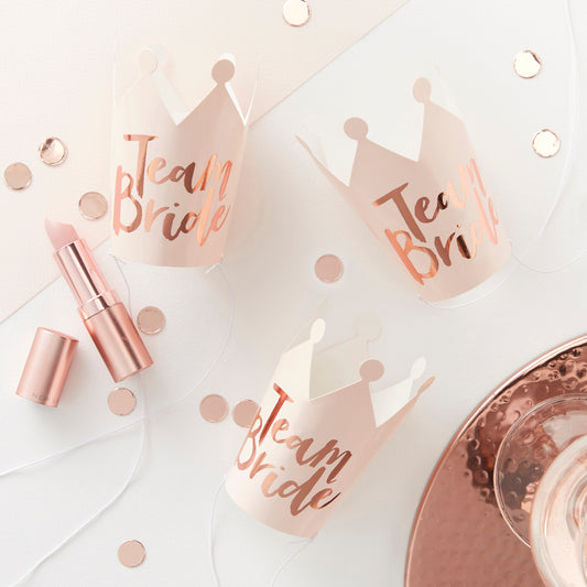 Pink and Rose Gold Foiled Team Bride Party Crowns - Team Bride