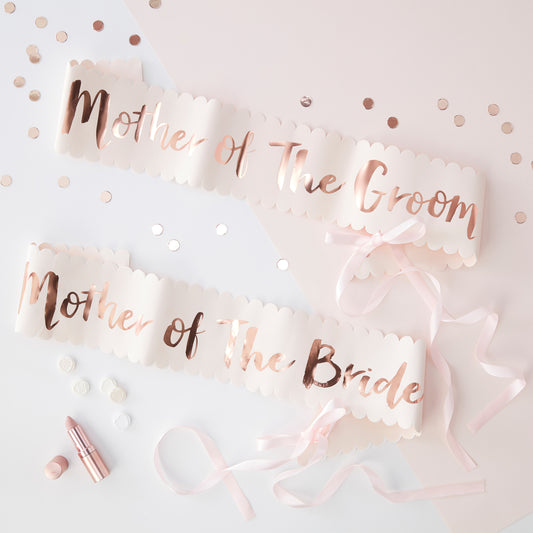 Pink and Rose Gold Foiled Mother Of The Bride Groom Sashes - 2 Pack - Team Bride