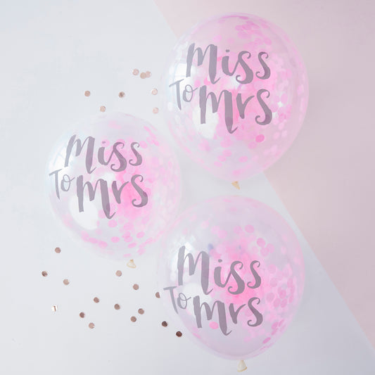 Miss to Mrs Printed Pink Confetti Balloons - Team Bride