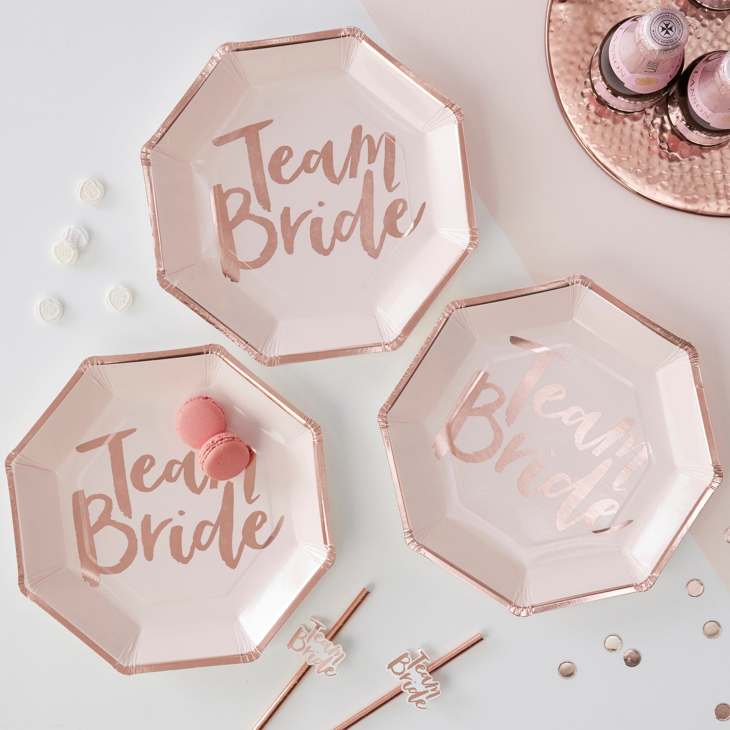 Rose Gold Foiled Team Bride Paper Plates - Team Bride