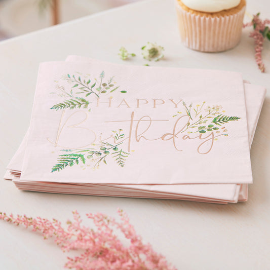 Floral Pink Happy Birthday Napkins