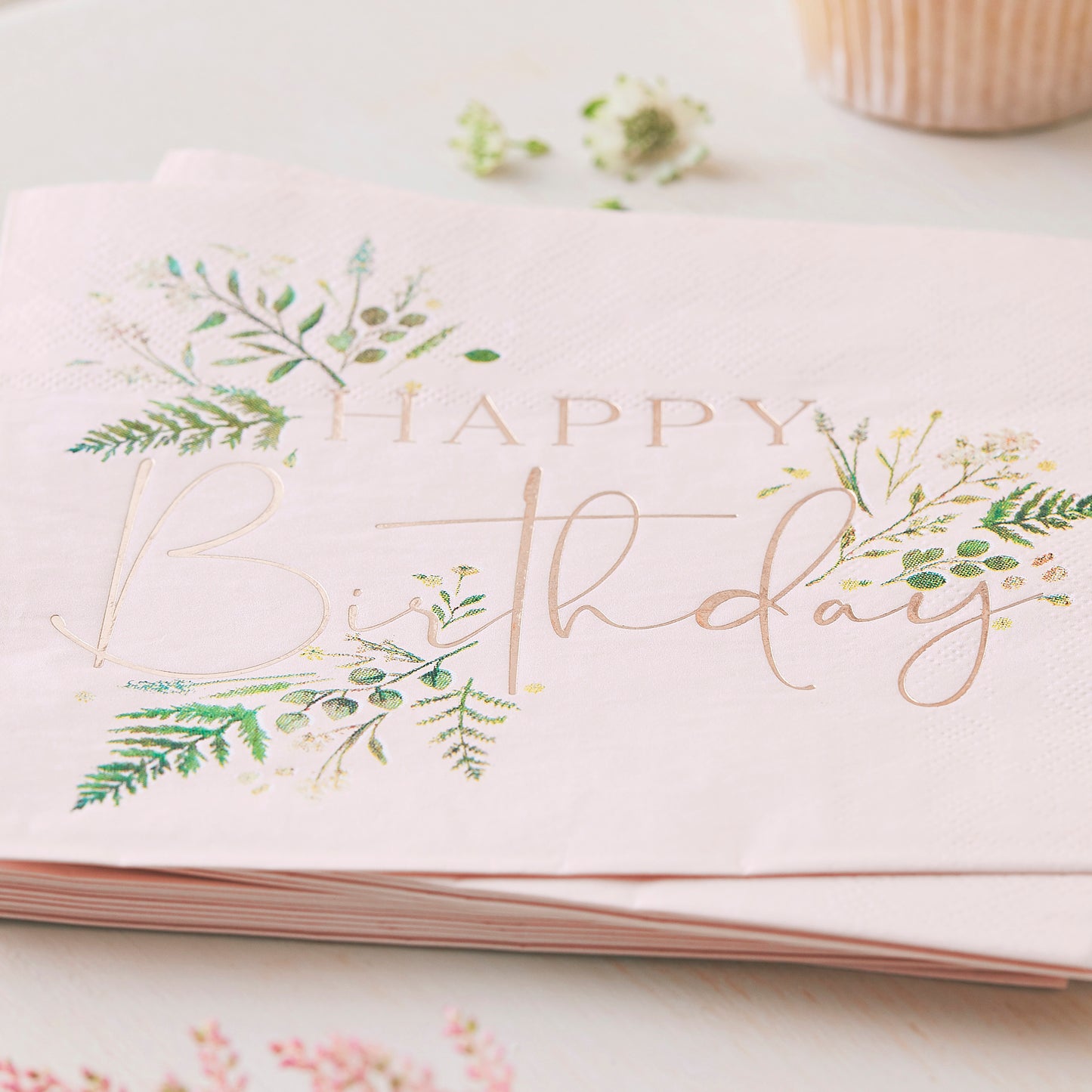 Floral Pink Happy Birthday Napkins