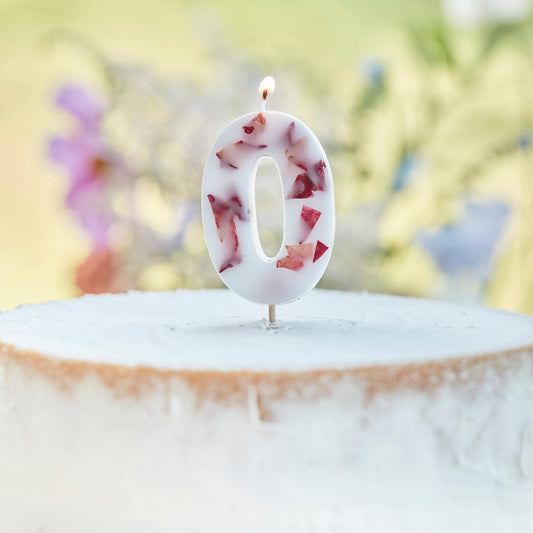 Pressed Petal Number 0 Birthday Cake Candle