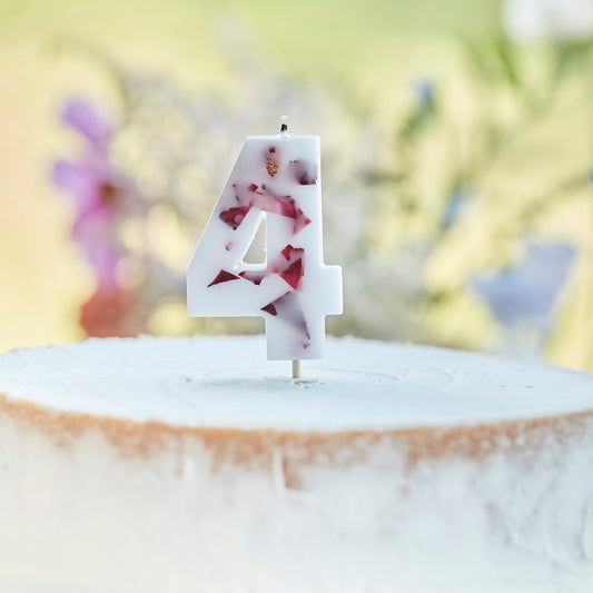 Pressed Petal Number 4 Birthday Cake Candle