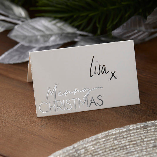Silver Foil Merry Christmas Place Cards