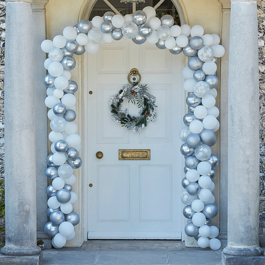 Silver And White Christmas Door Balloon Arch Kit