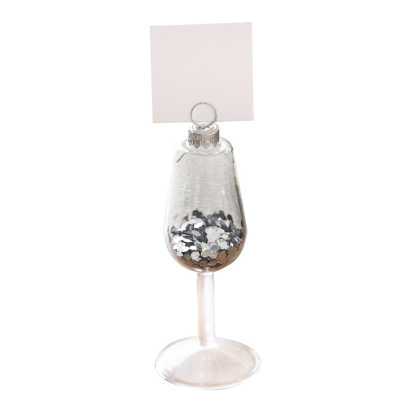 Silver Glitter Filled Wine Glass Christmas Place Card Holders