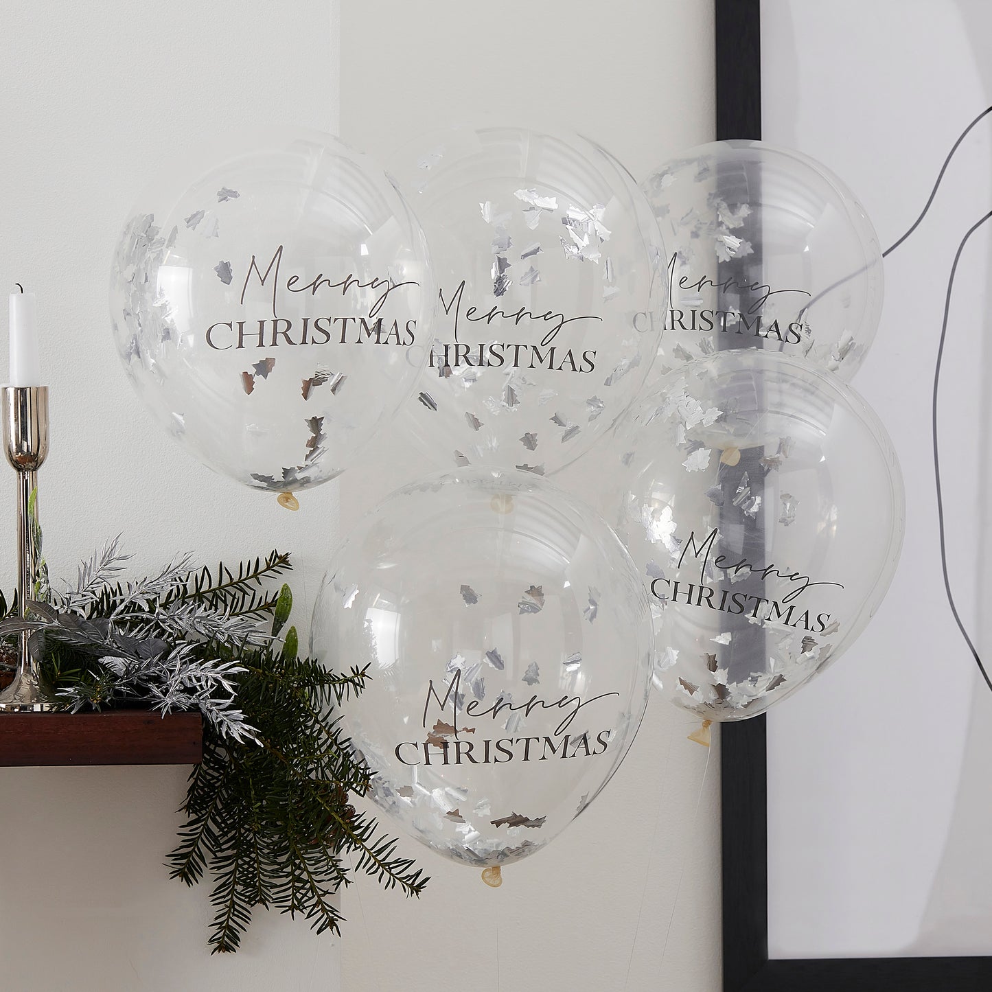 Silver Merry Christmas Confetti Balloons