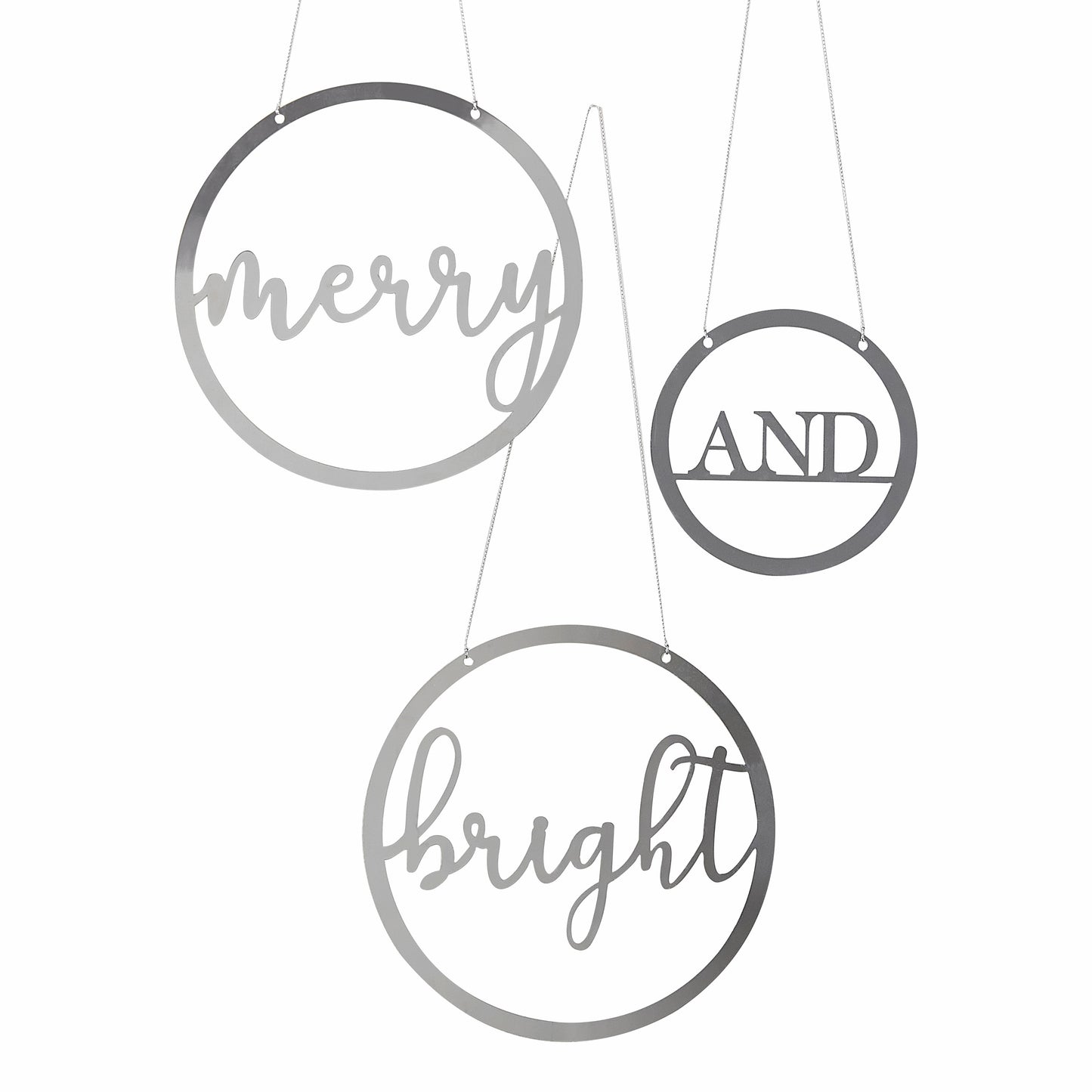 Silver Acrylic Merry and Bright Hanging Christmas Decorations