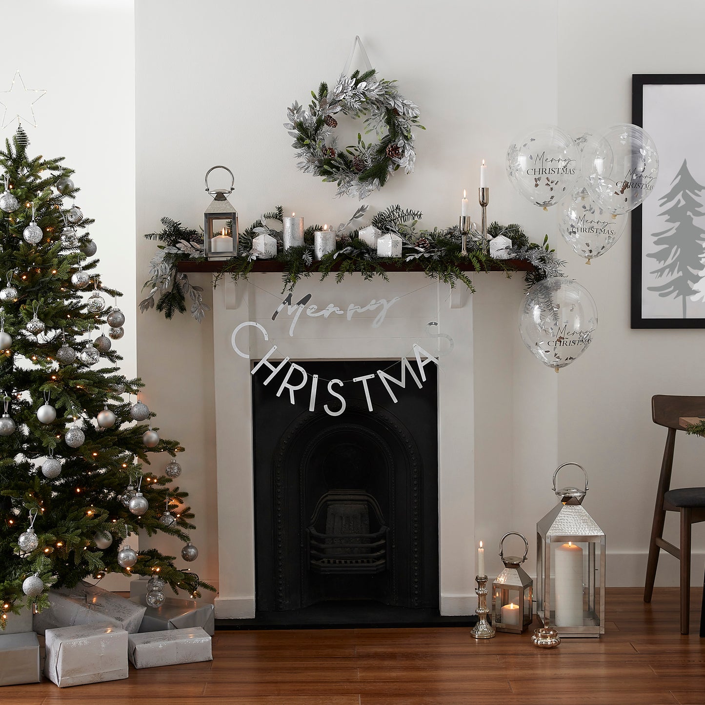 Silver Acrylic Merry and Bright Hanging Christmas Decorations