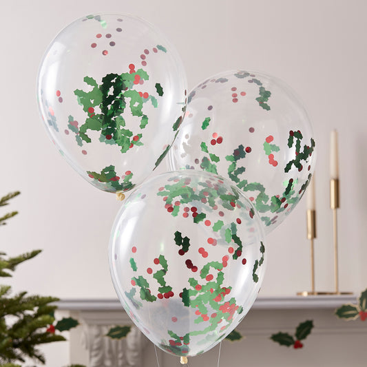 Christmas Holly And Berries Confetti Party Balloons