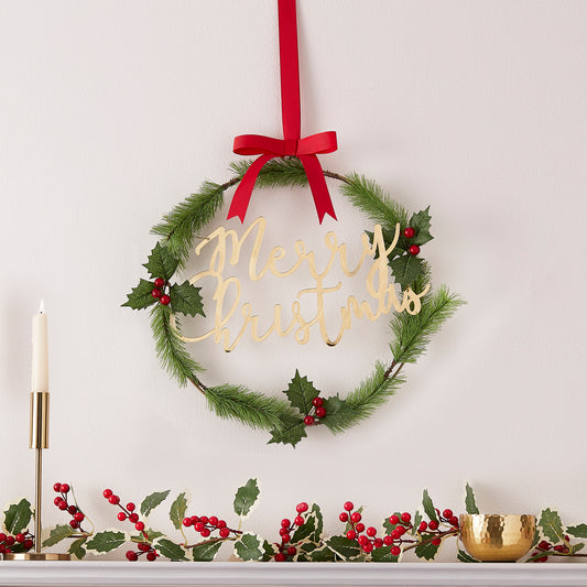 Merry Christmas Acrylic Gold Foliage Wreath