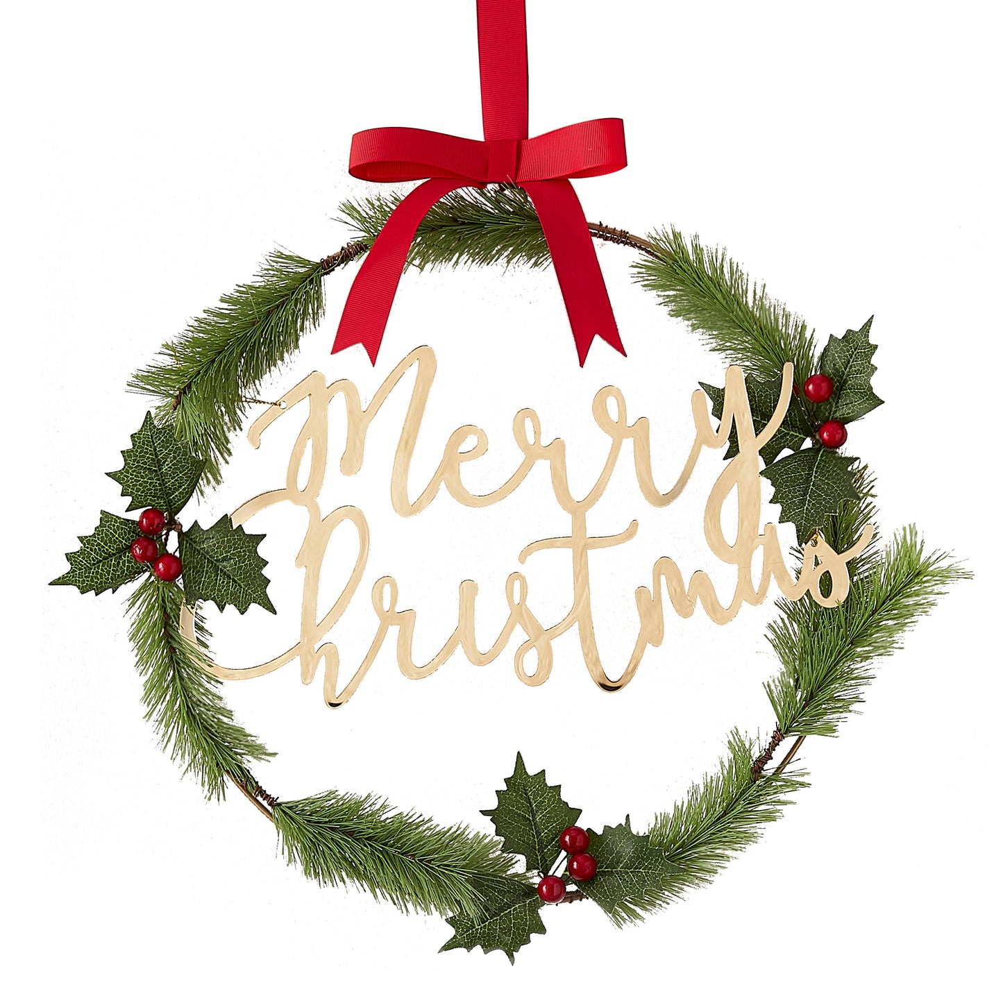 Merry Christmas Acrylic Gold Foliage Wreath