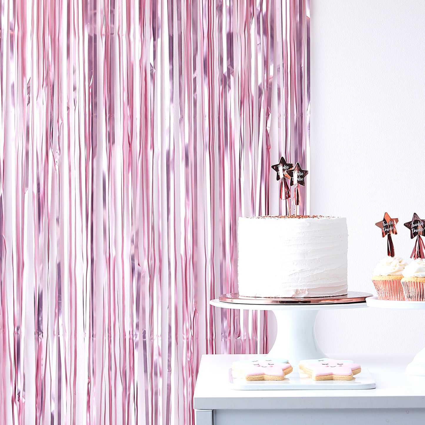 Matte Pink Fringe Curtain Backdrop