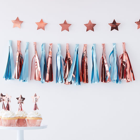 Matte Blue & Rose Gold Tassel Garland