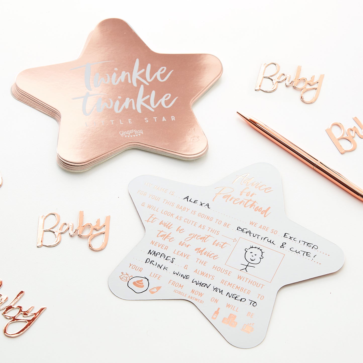 Rose Gold Foiled Baby Shower Advice Cards