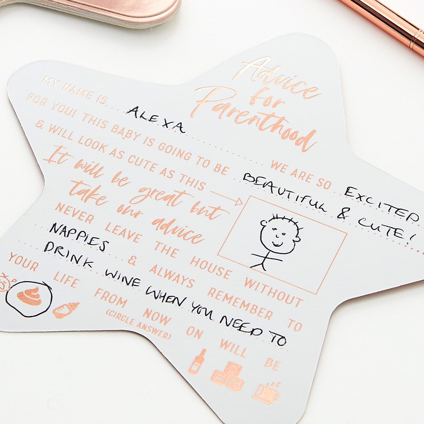Rose Gold Foiled Baby Shower Advice Cards