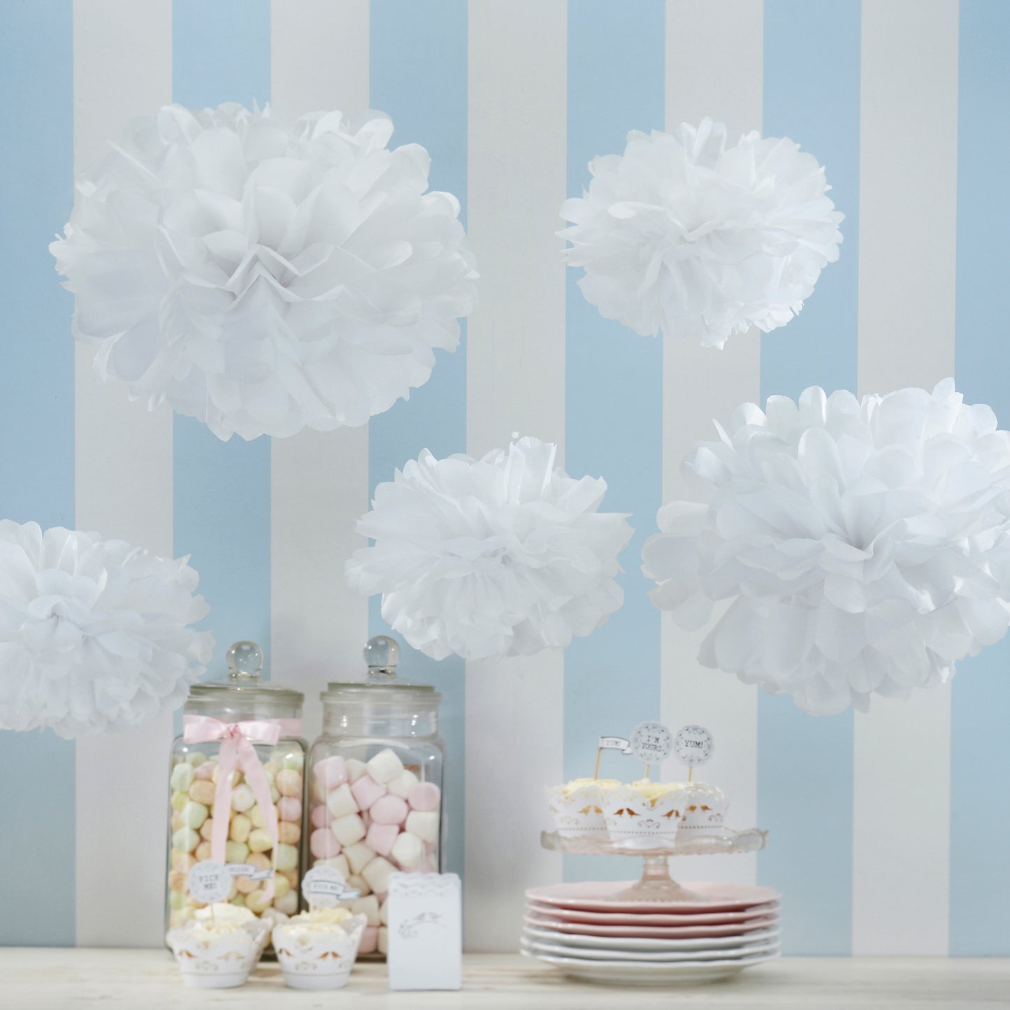 Tissue Paper Pom Poms - White - Vintage Lace