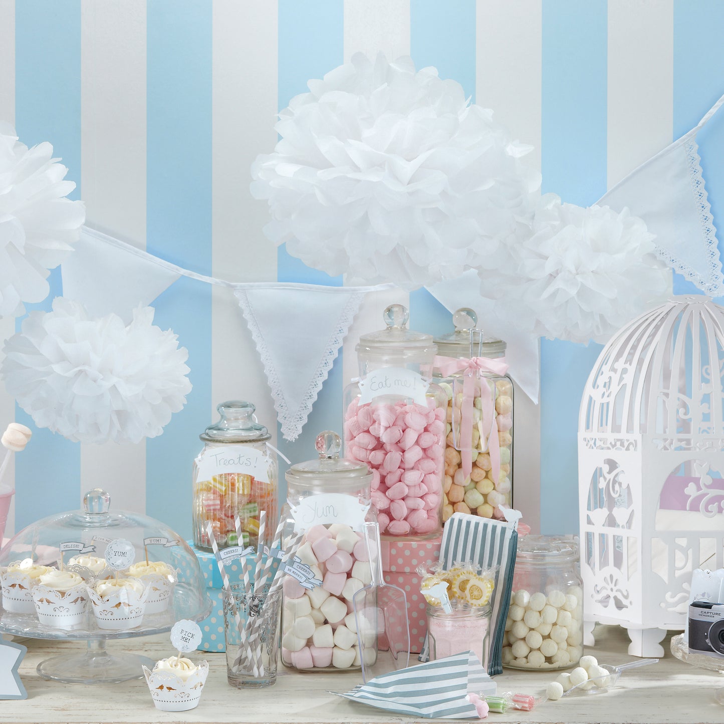 Tissue Paper Pom Poms - White - Vintage Lace