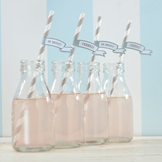 Paper Straws with Flags - Vintage Lace