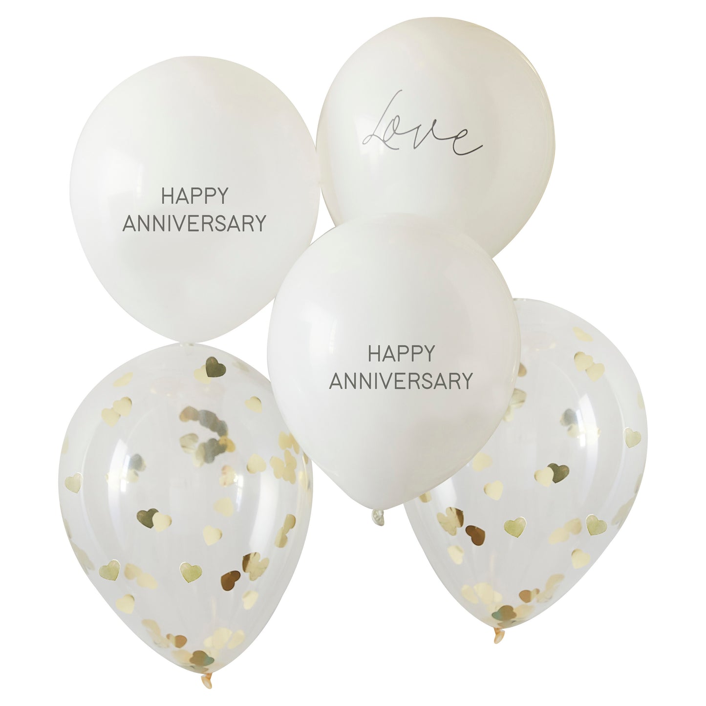 White and Gold Confetti Happy Anniversary Balloons